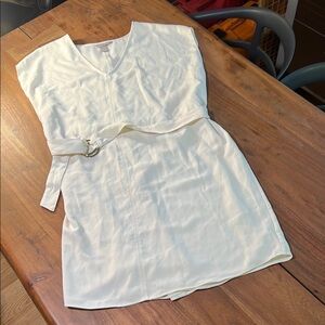 H&M Cream Shift Dress with Gold Accent Belt